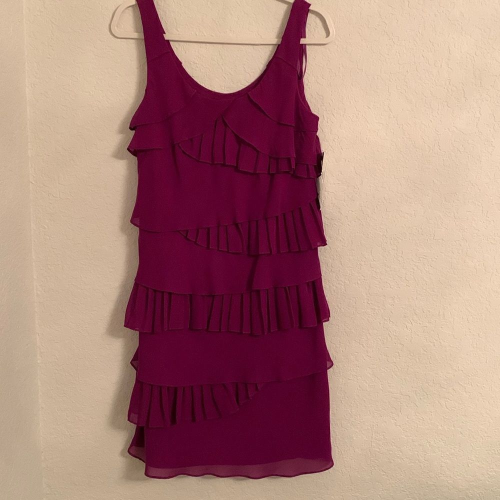 NWT S.L.Fashions Pleat Layer Tier Scoop Neck Neon Fuchsia Dress Size 6